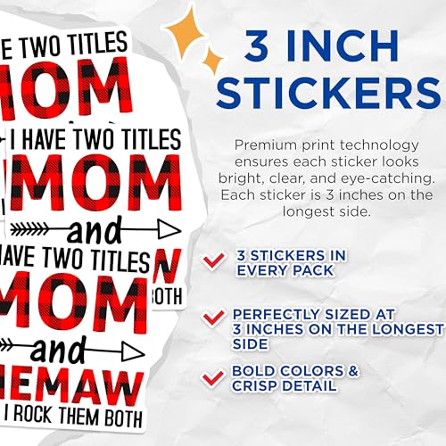 (3 Pack) Memaw Mom Decals - Lumberjack Mom - Best Memaw Ever - 3 Inches On Longest Side - Easy Peel & Apply - Made in USA - 3MCS4519