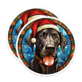 (2 Pack) Christmas Labrador Magnets - Stained Glass Dog Art - Santa Hat Canine Decor - Festive Pet Fridge Magnets - 5 Inches On Longest Side - Thick Durable Magnet - Made in USA - MAG24724