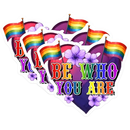 (3 Pack) LGBTQ Pride Decals - Be Who You are - Rainbow Flag Stickers - 3 Inches On Longest Side - Easy Peel & Apply - Made in USA - 3MCS7029