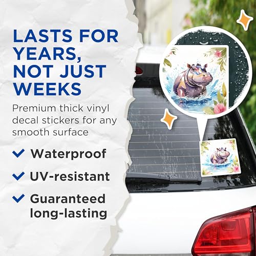 (2 Pack) Hippo Water Splash Stickers - Cute Hippo Art - Waterproof Animal Decor - 5" On Longest Side - Sticks to Smooth Flat Surfaces - Made in USA - BMCS8700 - Fun Laptop Accessories