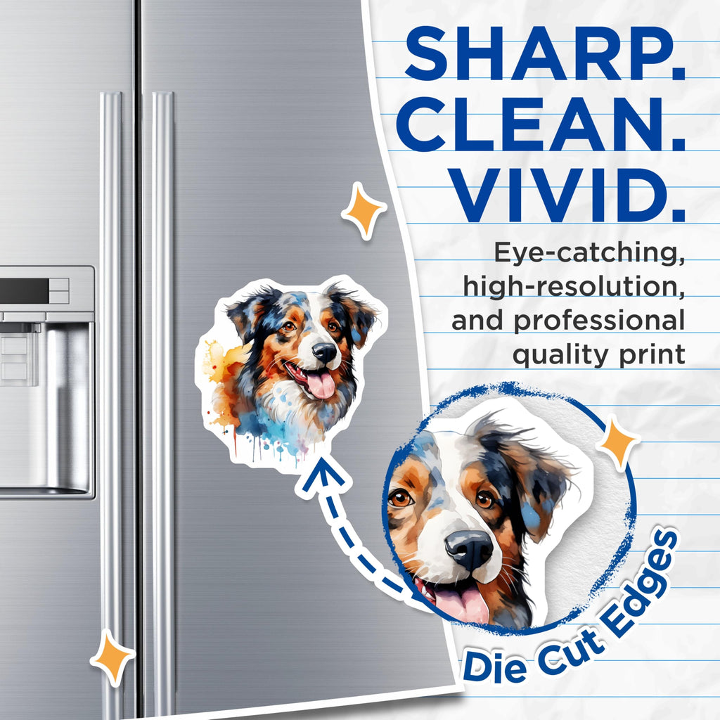 (2 Pack) Australian Shepherd Dog Magnets - Watercolor Aussie Art - Dog Owner Present for Pet Lovers - 5 Inches On Longest Side - Thick Durable Magnet - Made in USA - MAG25407
