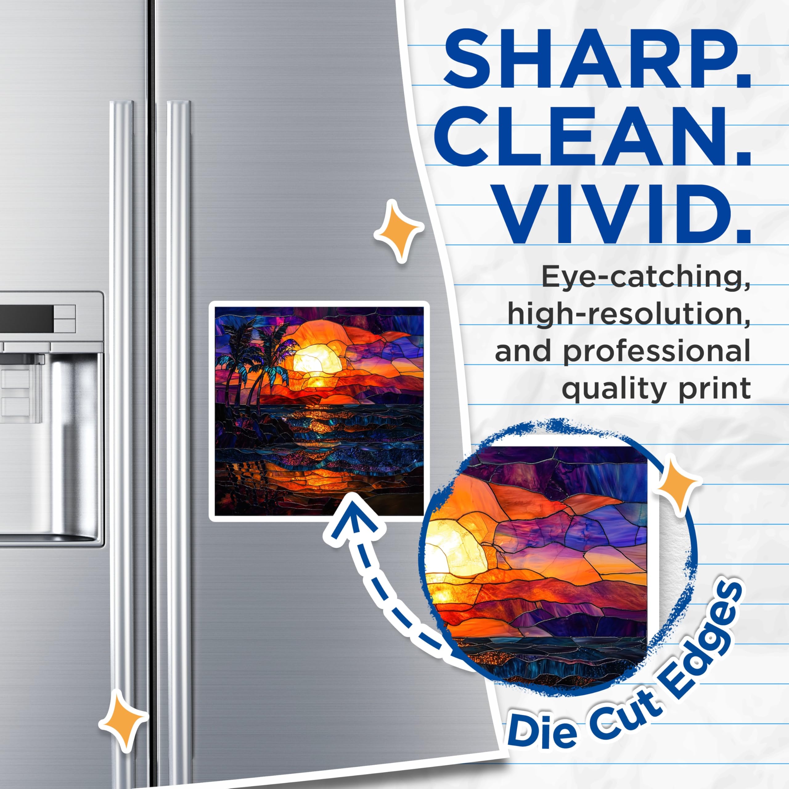 (2 Pack) Tropical Sunset Magnets - Stained Glass Palm Tree - Beach Ocean Refrigerator Art - 5 Inches On Longest Side - Thick Durable Magnet - Made in USA - MAG29917