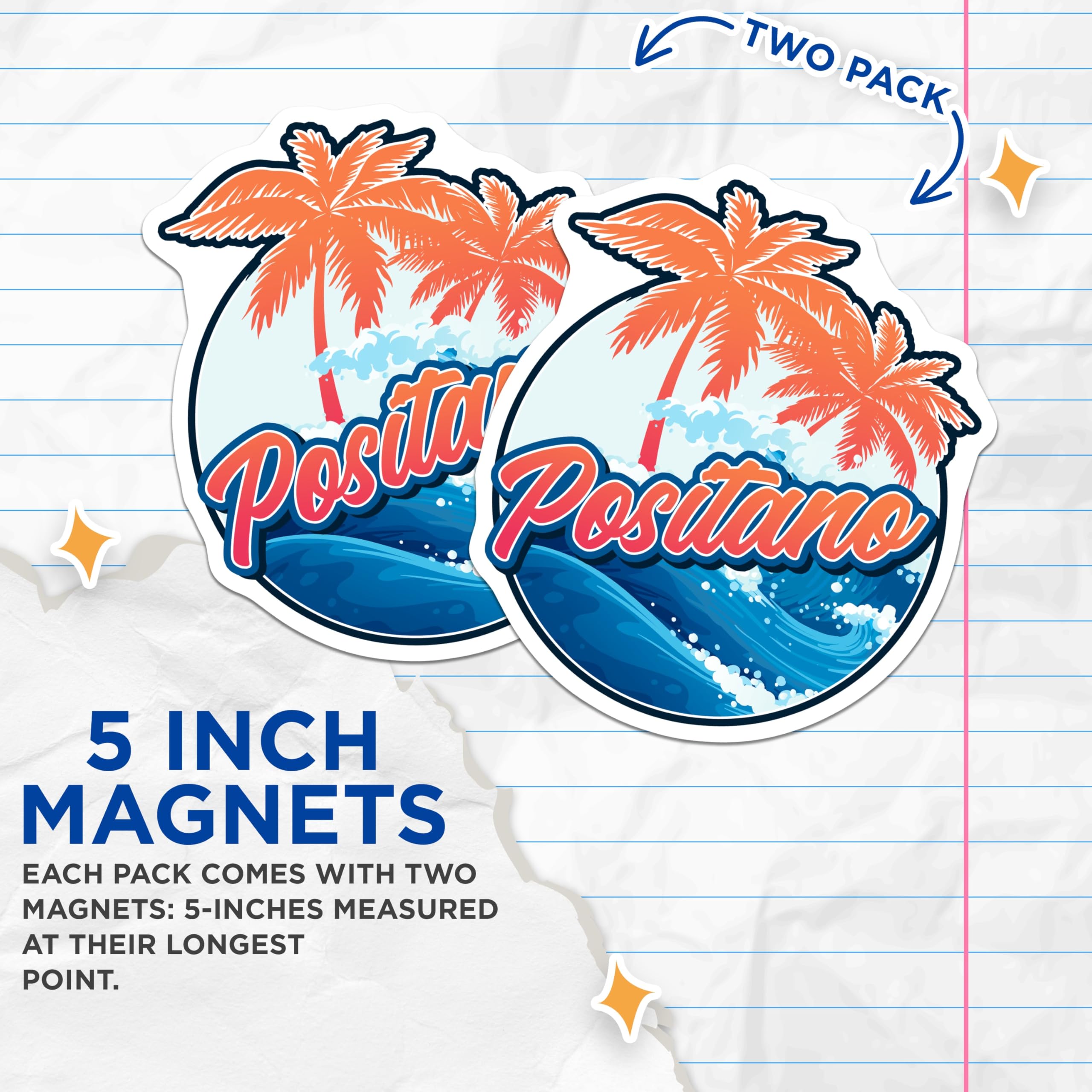 (2 Pack) Positano Magnets - Italy Travel Souvenir - Italian Coast Fridge Decor - 5" On Longest Side - Premium Magnet - for Cars, Refrigerators, Toolboxes, Lockers - Made in USA - MAG17238