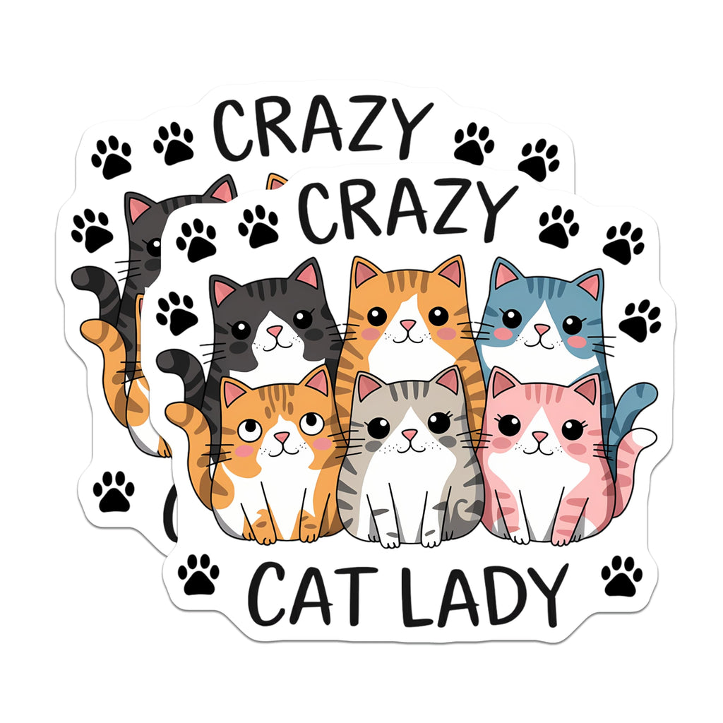 (2 Pack) Crazy Cat Lady Magnets - Six Adorable Feline Companions - Cat Mom Refrigerator Decor - Cute Pet Owner Display - 5 Inches On Longest Side - Thick Durable Magnet - Made in USA - MAG20819