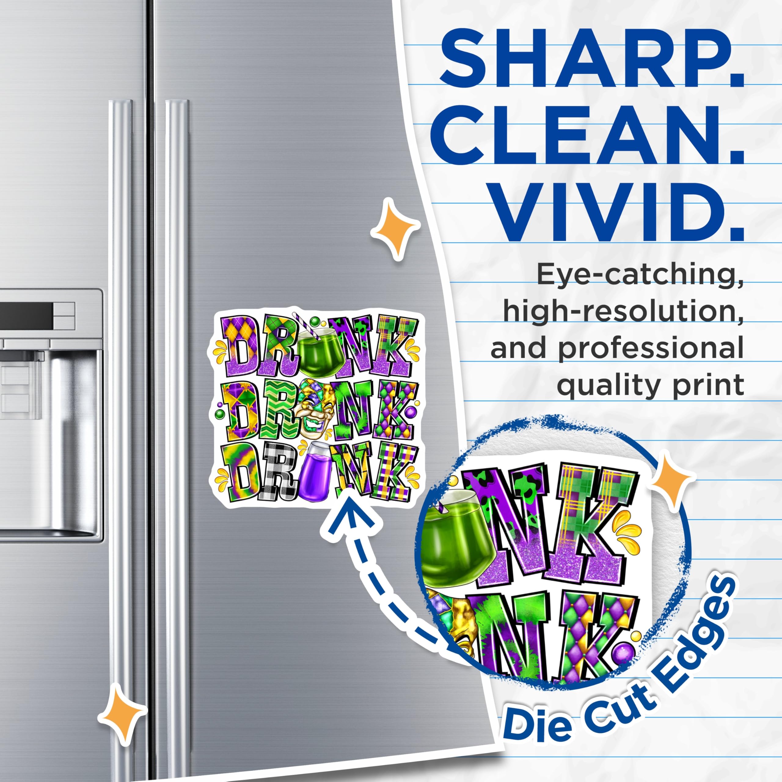 (2 Pack) Drink Drank Drunk Magnets - Mardi Gras Party Decor - Festive Kitchen Accessory - 5 Inches On Longest Side - Thick Durable Magnet - Made in USA - MAG30977