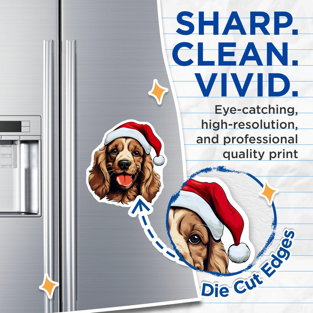 (2 Pack) Cocker Spaniel Christmas Magnets - Santa Hat Dog Decor - Festive Puppy Fridge Art - 5 Inches On Longest Side - Thick Durable Magnet - Made in USA - MAG29297