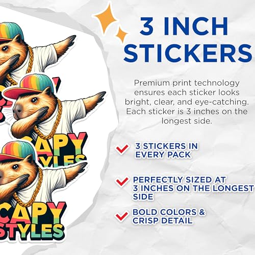 (3 Pack) Capybara Decals - Dabbing Capy - Funny Laptop Decals - 3 Inches On Longest Side - Easy Peel & Apply - Made in USA - 3MCS1488