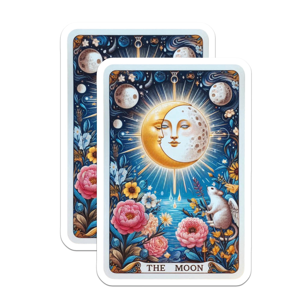 (2 Pack) The Moon Tarot Card Magnets - Celestial Lunar Art - Mystical Witchy Decor - 5 Inches On Longest Side - Thick Durable Magnet - Made in USA - MAG22286