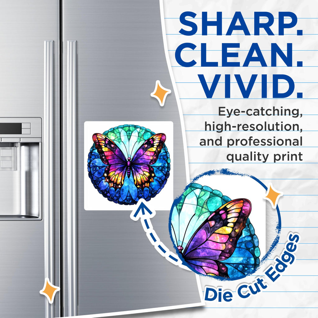 (2 Pack) Faux Stained Glass Butterfly Magnets - Vibrant Watercolor Aesthetic - Boho Home Decor Accent - 5 Inches On Longest Side - Thick Durable Magnet - Made in USA - MAG28233