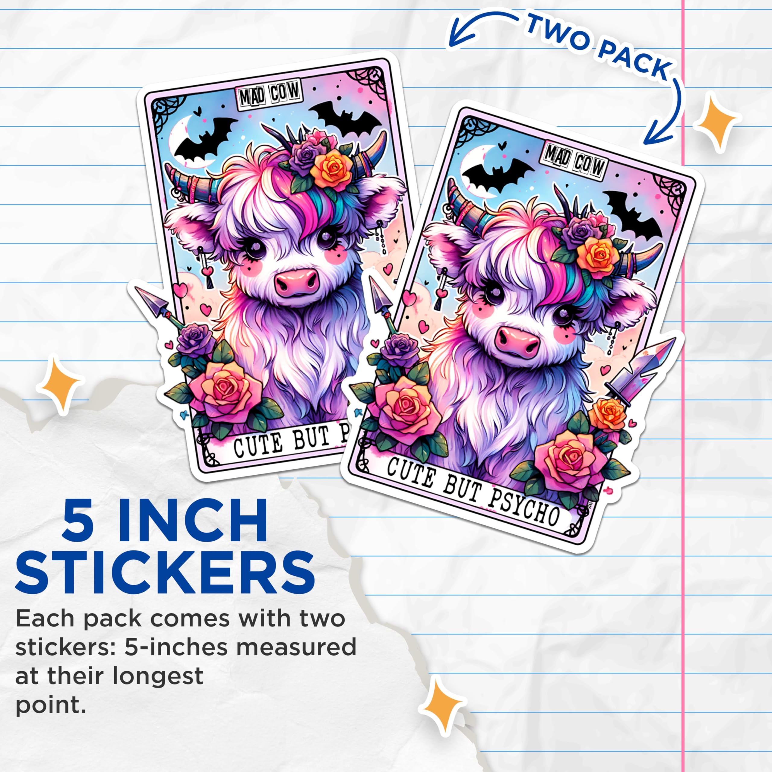 (2 Packs) Cute But Psycho Tarot Card Stickers - Funny Sarcastic Sassy Decals - 5 Inches On Longest Side - Premium Vinyl Decal - Sticks to Any Smooth Flat Surface - Made in USA - BMCS2509