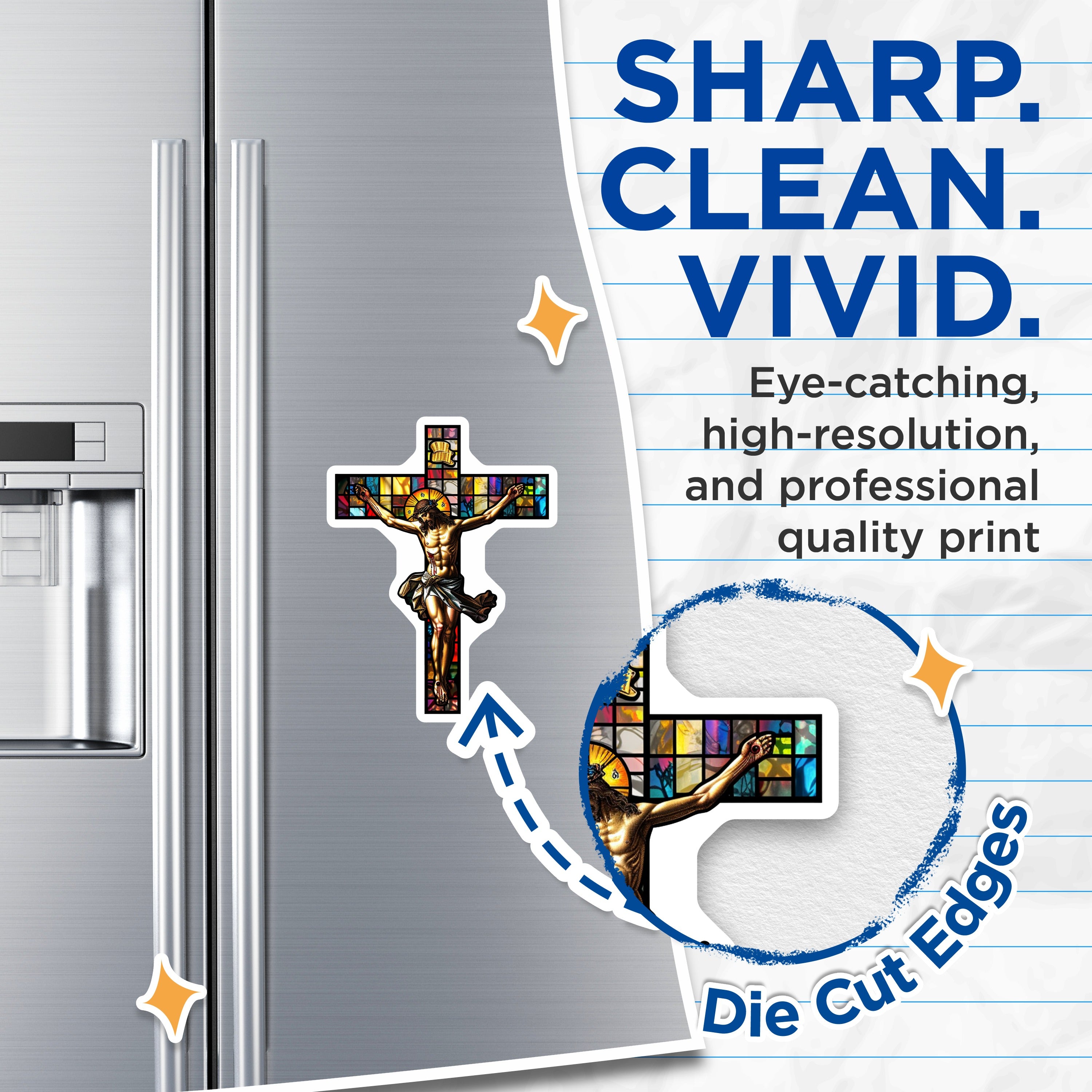(2 Pack) Jesus Stained Glass Cross Magnets - Christian Crucifixion Art - Religious Home Accent for Faith - 5 Inches On Longest Side - Thick Durable Magnet - Made in USA - MAG36401