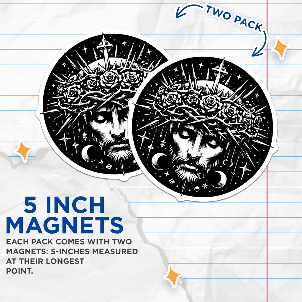(2 Pack) Jesus Christ Magnets - Crown of Thorns Roses - Christian Faith Celestial Decor - 5 Inches On Longest Side - Thick Durable Magnet - Made in USA - MAG23439