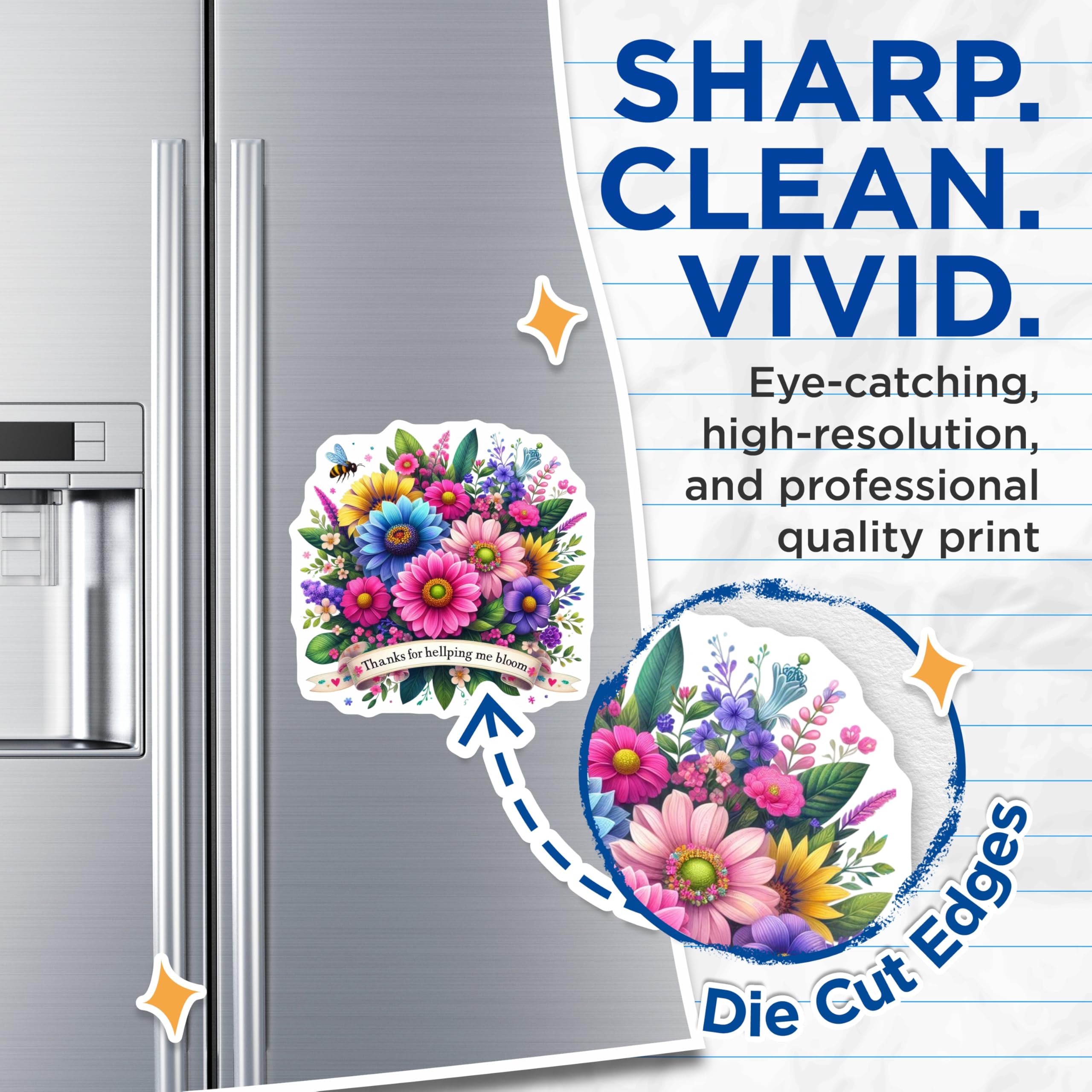 (2 Pack) Floral Thanks Magnets - Flower Bouquet Refrigerator Magnets - Appreciation Magnets - 5" On Longest Side - Premium Magnet - for Cars, Refrigerators, Toolboxes, Lockers - Made in USA - MAG16143