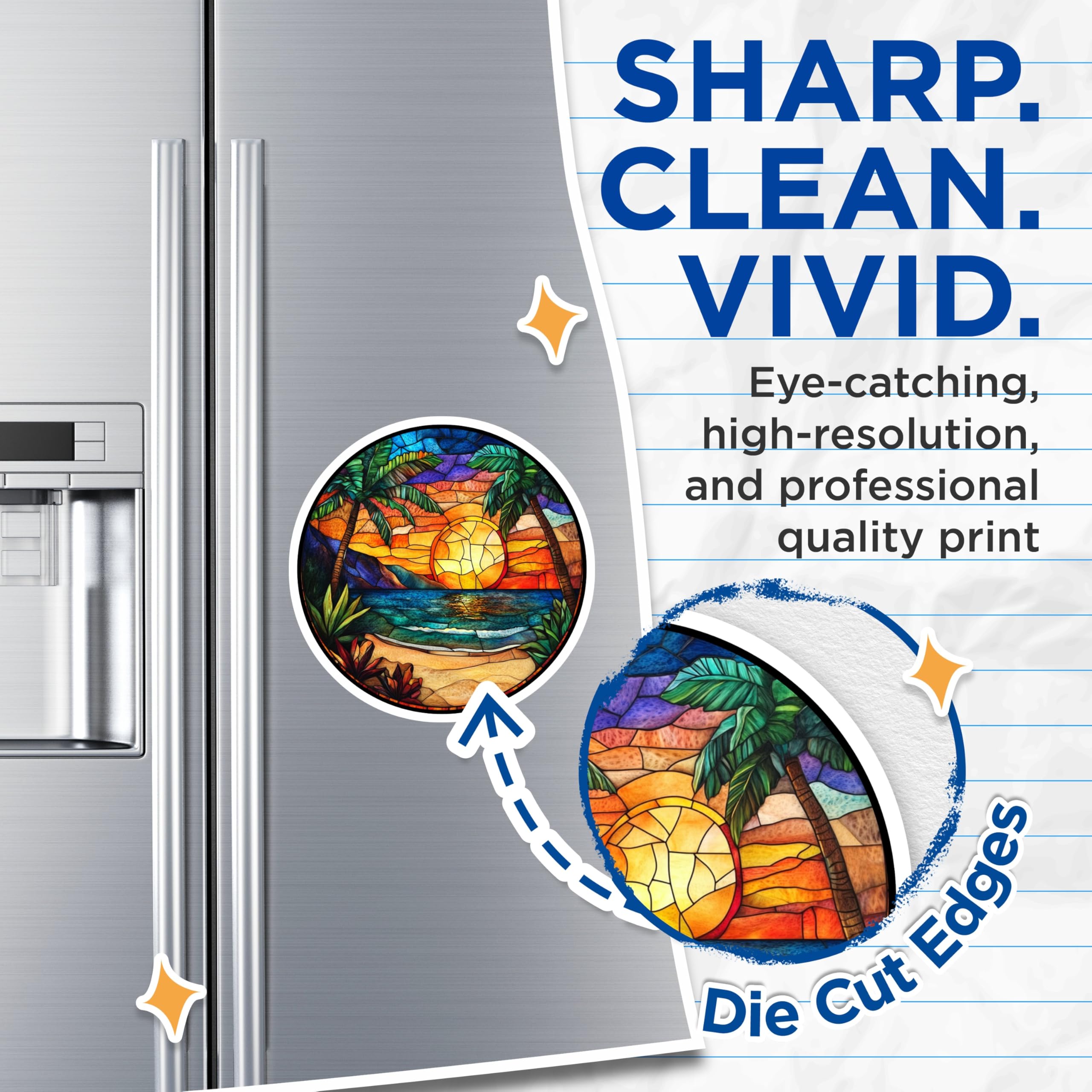 (2 Pack) Tropical Sunset Magnets - Stained Glass Beach Decor - Palm Tree Ocean View Fridge Art - 5 Inches On Longest Side - Thick Durable Magnet - Made in USA - MAG29454
