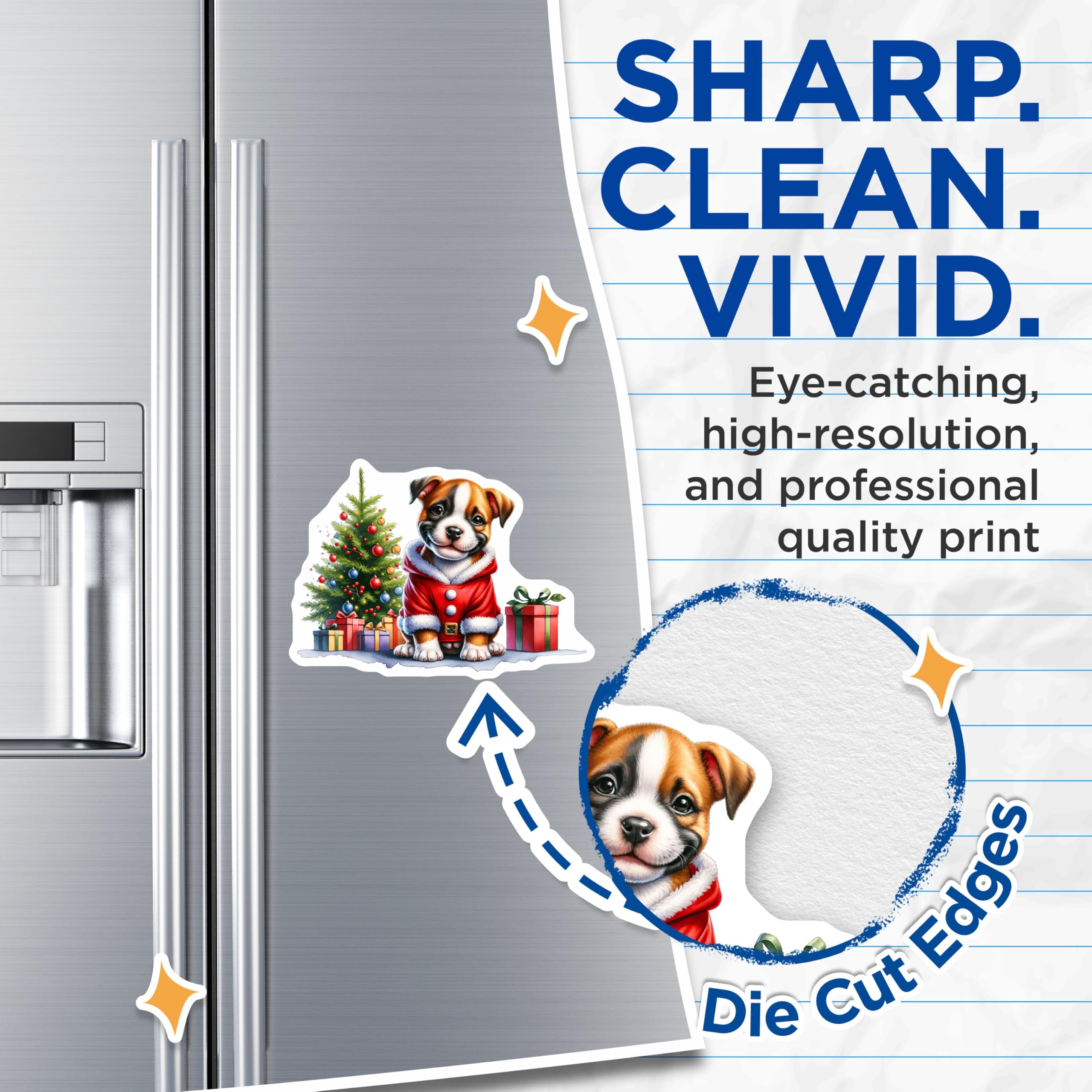 (2 Pack) Cute Christmas Puppy Magnets - Santa Suit Dog Decor - Festive Pet Lover Refrigerator Accessory - 5 Inches On Longest Side - Thick Durable Magnet - Made in USA - MAG29161
