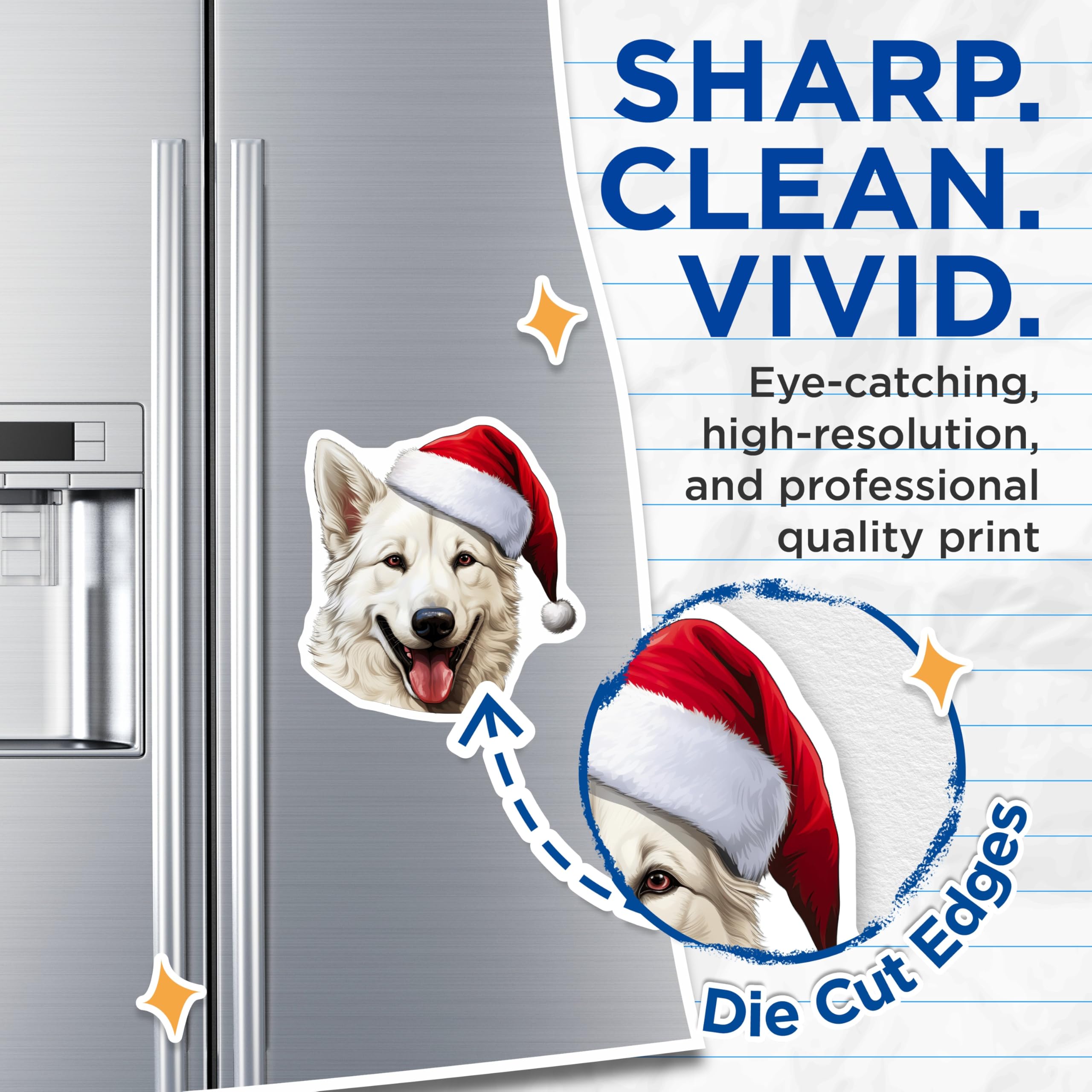 (2 Pack) Christmas Dog Magnets - Santa Hat Samoyed White Shepherd - Holiday Pet Decor - Winter Animal Accessories - 5 Inches On Longest Side - Thick Durable Magnet - Made in USA - MAG30349