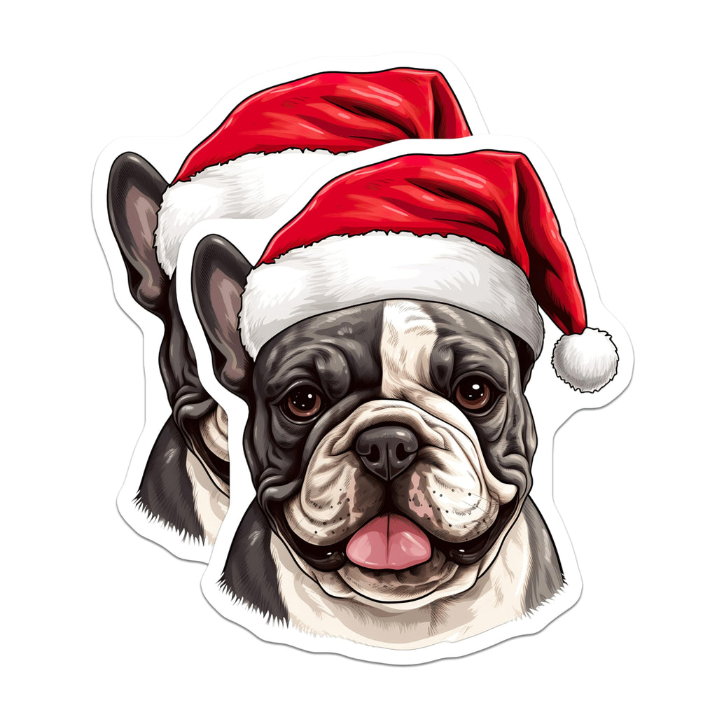(2 Pack) French Bulldog Magnets - Christmas Dog Decor - Santa Hat Puppy Holiday - 5 Inches On Longest Side - Thick Durable Magnet - Made in USA - MAG24844