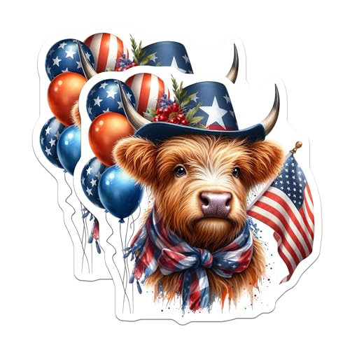 (2 Pack) American Flag Cow Stickers - Cute Patriotic Animal - Independence Day Celebration - 5" On Longest Side - Sticks to Smooth Flat Surfaces - Made in USA - BMCS6375
