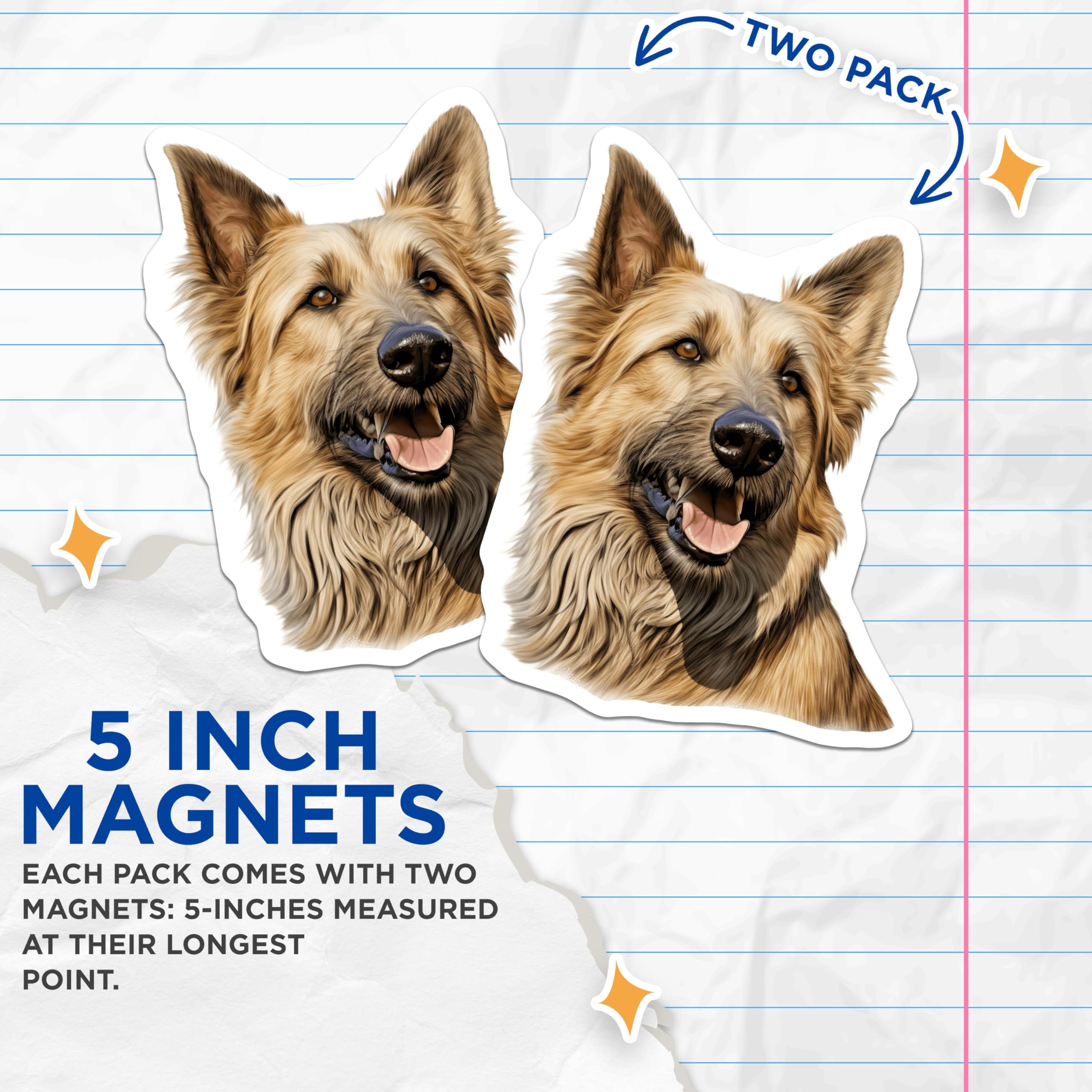 (2 Pack) German Shepherd Magnets - Realistic Dog Portrait - Dog Lover Fridge Decor - Pet Owner Kitchen Accent - 5 Inches On Longest Side - Thick Durable Magnet - Made in USA - MAG28870