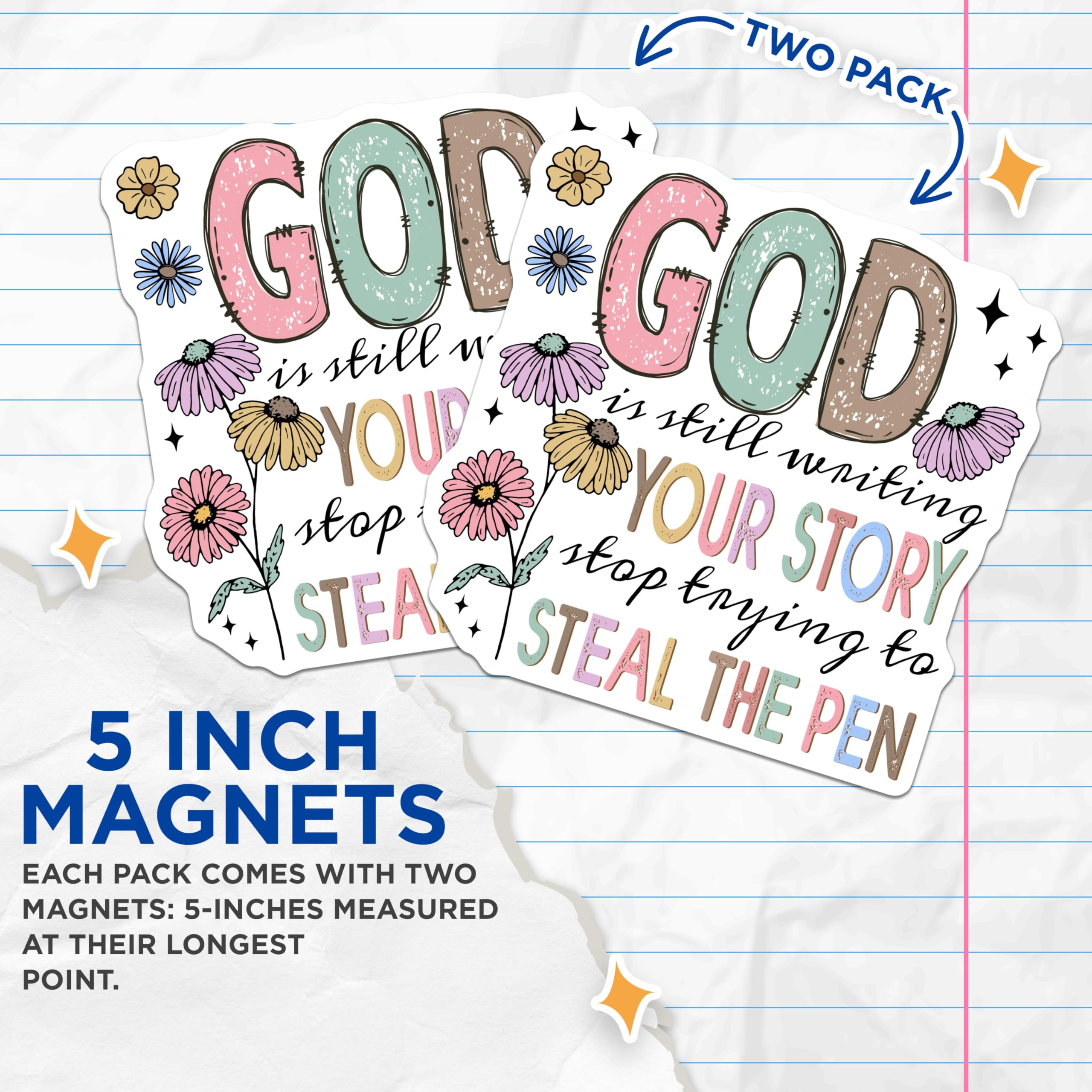 (2 Pack) God is Writing Story Magnets - Inspirational Christian Faith Reminder Decor - Refrigerator Locker Accessories - 5 Inches On Longest Side - Thick Durable Magnet - Made in USA - MAG25231