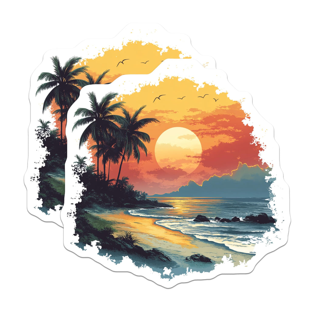 (2 Pack) Tropical Sunset Magnets - Beach Scene Decor - Palm Tree Ocean Art - 5 Inches On Longest Side - Thick Durable Magnet - Made in USA - MAG29387
