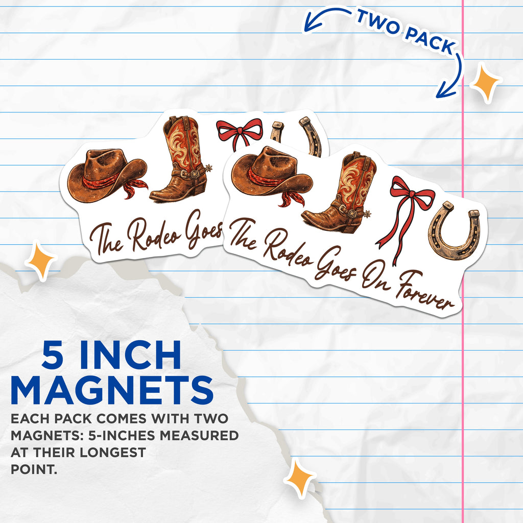 (2 Pack) Rodeo Themed Magnets - Western Country Style Decor - Cowboy Boot Hat Horseshoe Magnet - 5 Inches On Longest Side - Thick Durable Magnet - Made in USA - MAG36627