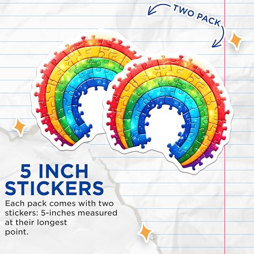 (2 Pack) Rainbow Puzzle Stickers - Colorful Jigsaw Decal - Bright Fun Art - 5" On Longest Side - Sticks to Smooth Flat Surfaces - Made in USA - BMCS7900