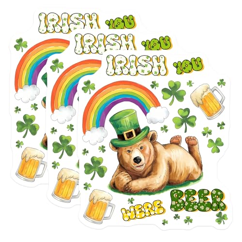 (3 Pack) St Patricks Day Bear Decals - Irish You were Beer - Rainbow Laptop Decals - 3 Inches On Longest Side - Easy Peel & Apply - Made in USA - 3MCS7164