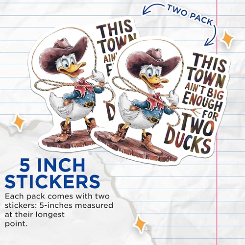 (2 Pack) Duck Cowboy Stickers - 5" On Longest Side - Sticks to Smooth Flat Surfaces - Made in USA - BMCS8549 - BMCS8549