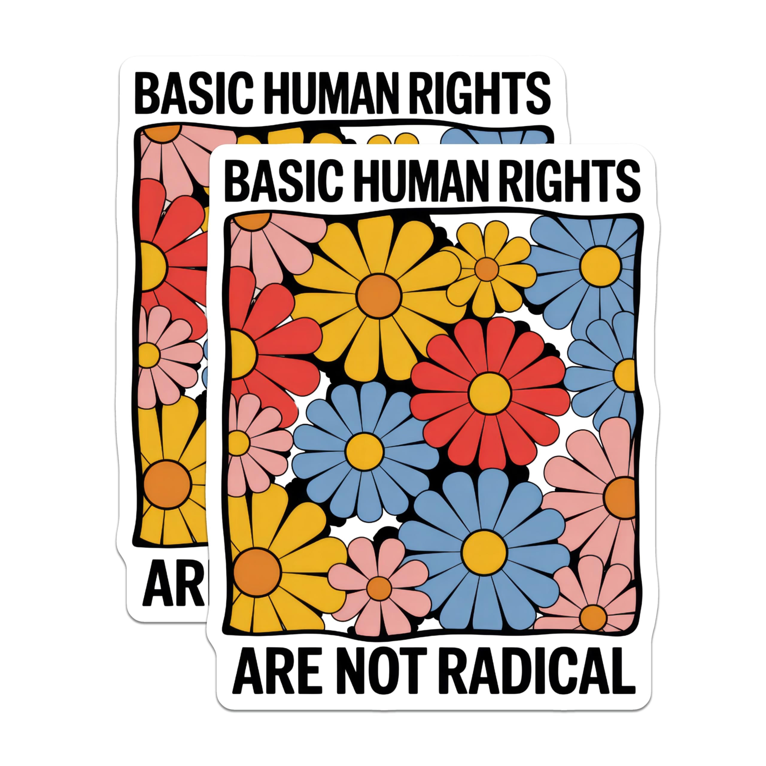 (2 Pack) Basic Human Rights Magnets - Flower Power Decor - Retro Statement Magnets - 5" On Longest Side - Premium Magnet - for Cars, Refrigerators, Toolboxes, Lockers - Made in USA - MAG14329