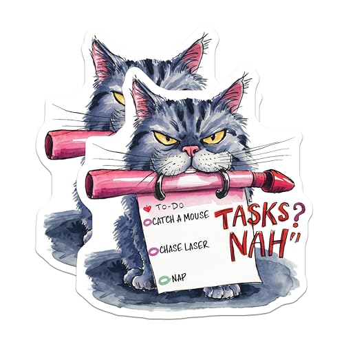 (2 Pack) Funny Cat Magnets Magnets - to-Do List Humor - 5" On Longest Side - Made in USA - Sticks to Refrigerators & Metal Surfaces - MAG8563