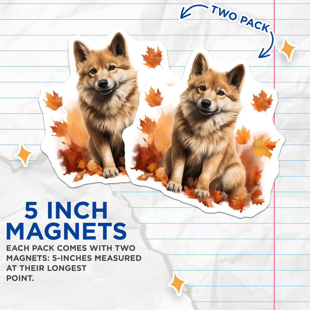 (2 Pack) Autumn Dog Magnets - Fall Puppy Decor - Pet Lover Kitchen Accessories - Cute Animal Refrigerator Locker Decorations - 5 Inches On Longest Side - Thick Durable Magnet - Made in USA - MAG27459