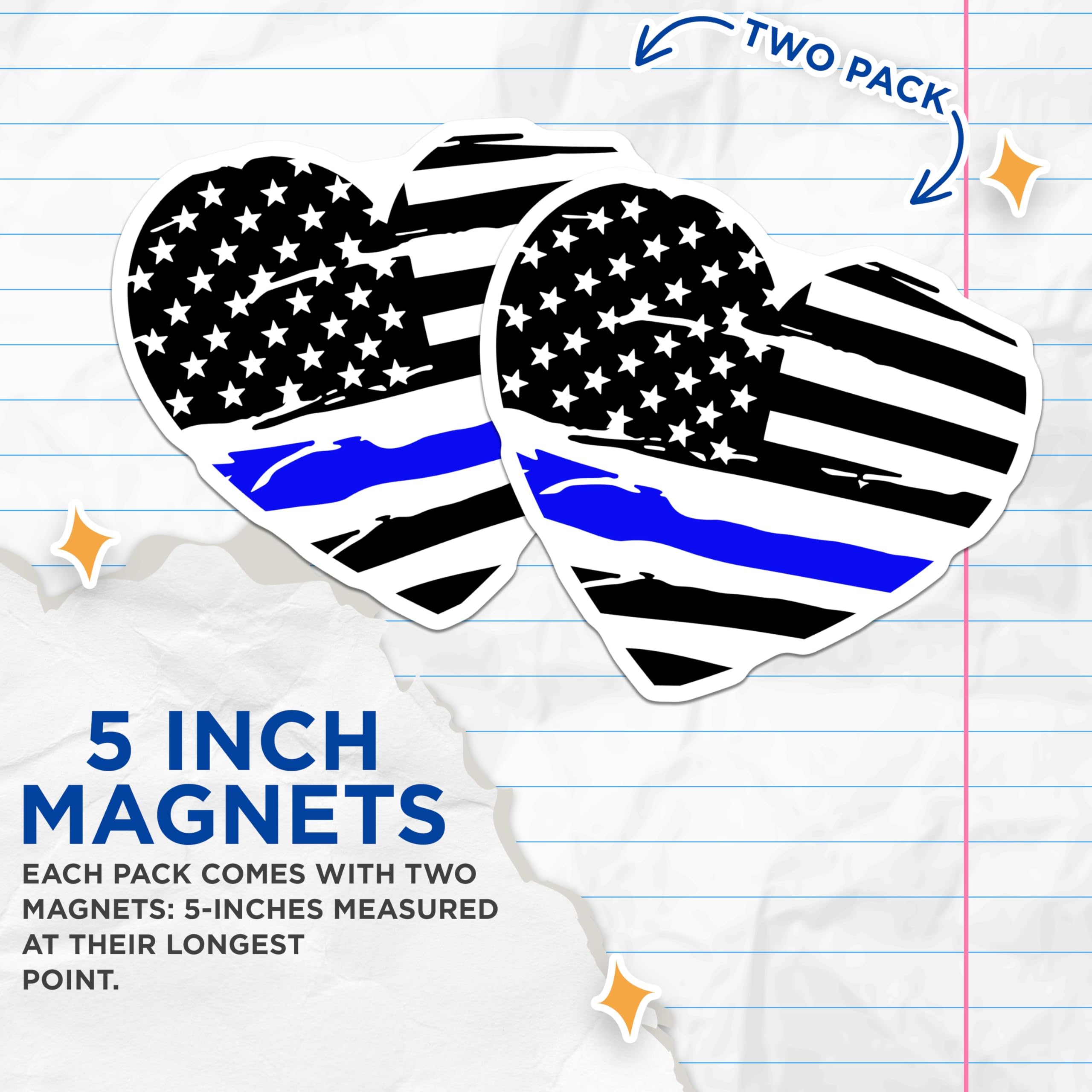 (2 Pack) Thin Blue Line Magnets - American Flag Heart - Law Enforcement Love - Officer Tribute - 5 Inches On Longest Side - Thick Durable Magnet - Made in USA - MAG23001