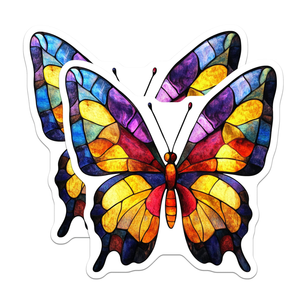 (2 Pack) Stained Glass Butterfly Magnets - Vibrant Fridge Decor - Artistic Locker Accessory for Home - 5 Inches On Longest Side - Thick Durable Magnet - Made in USA - MAG27325