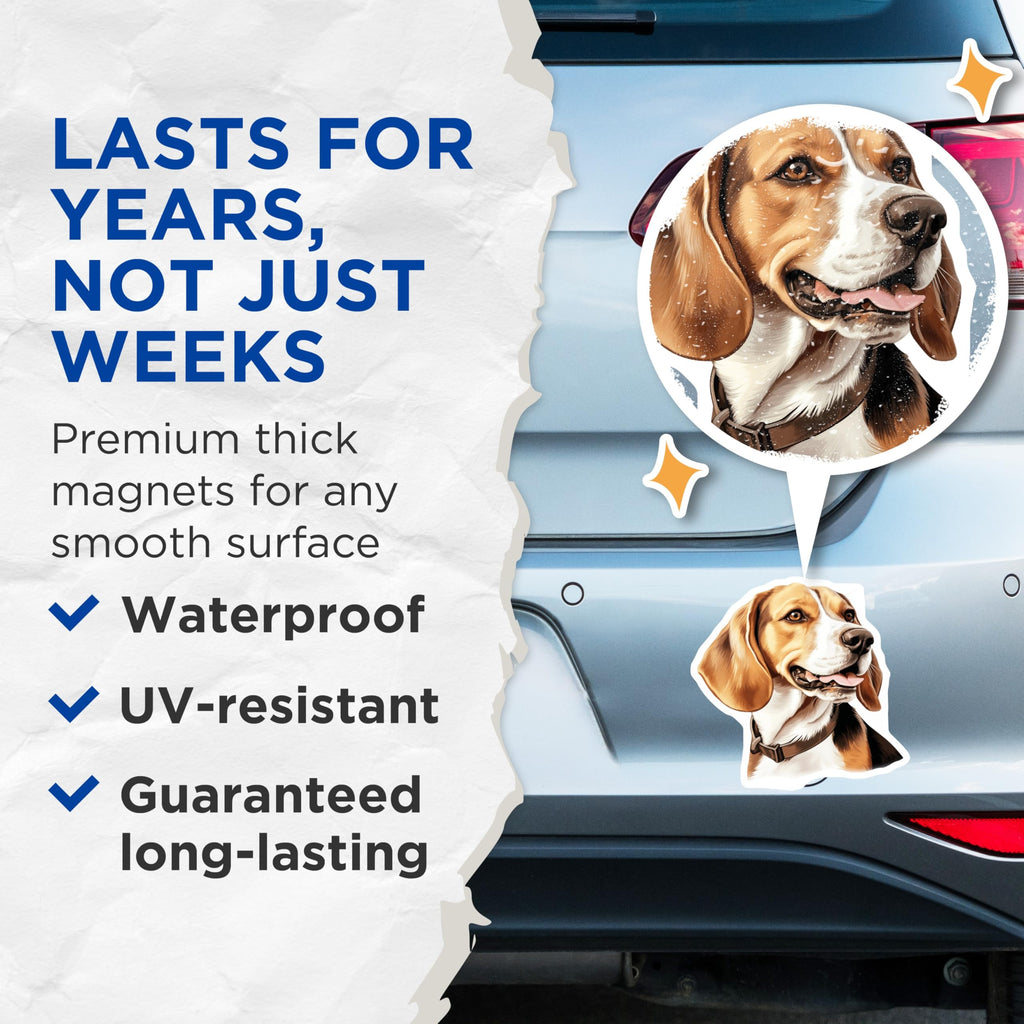 (2 Pack) Beagle Dog Illustration Magnets - Pet Lover Home Decor - Dog Owner Kitchen Refrigerator Art - 5 Inches On Longest Side - Thick Durable Magnet - Made in USA - MAG29754