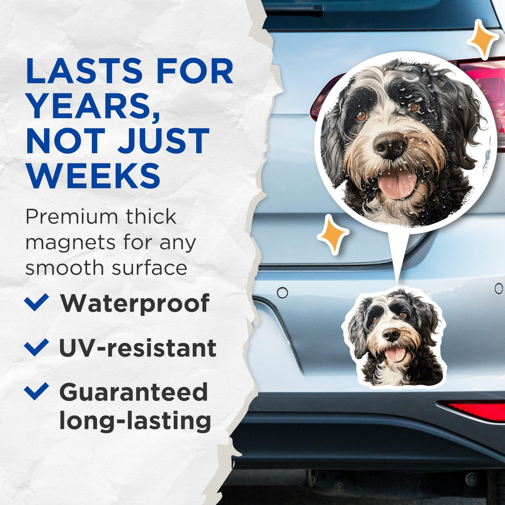 (2 Pack) Bernedoodle Dog Magnets - Happy Doodle Pet Lover - Fridge Locker Decor - 5 Inches On Longest Side - Thick Durable Magnet - Made in USA - MAG30147