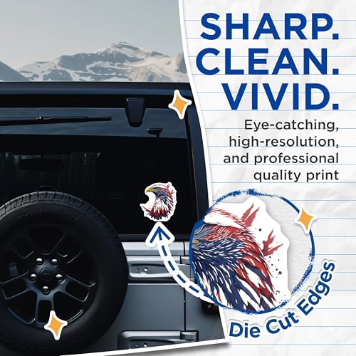 (2 Pack) Patriotic Eagle Stickers - American Bald Eagle Decal - Independence Day Stickers - 5" On Longest Side - Sticks to Smooth Flat Surfaces - Made in USA - BMCS6766