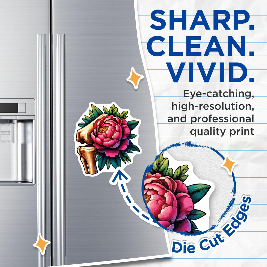 (2 Pack) Peony Flower Magnets - Skeletal Hand Art - Vibrant Floral Decor Magnets - 5 Inches On Longest Side - Thick Durable Magnet - Made in USA - MAG20139