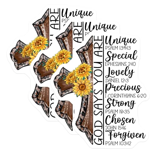 (3 Pack) Christian Decals - Sunflower Cross - Inspirational Religious Verse - 3 Inches On Longest Side - Easy Peel & Apply - Made in USA - 3MCS2971