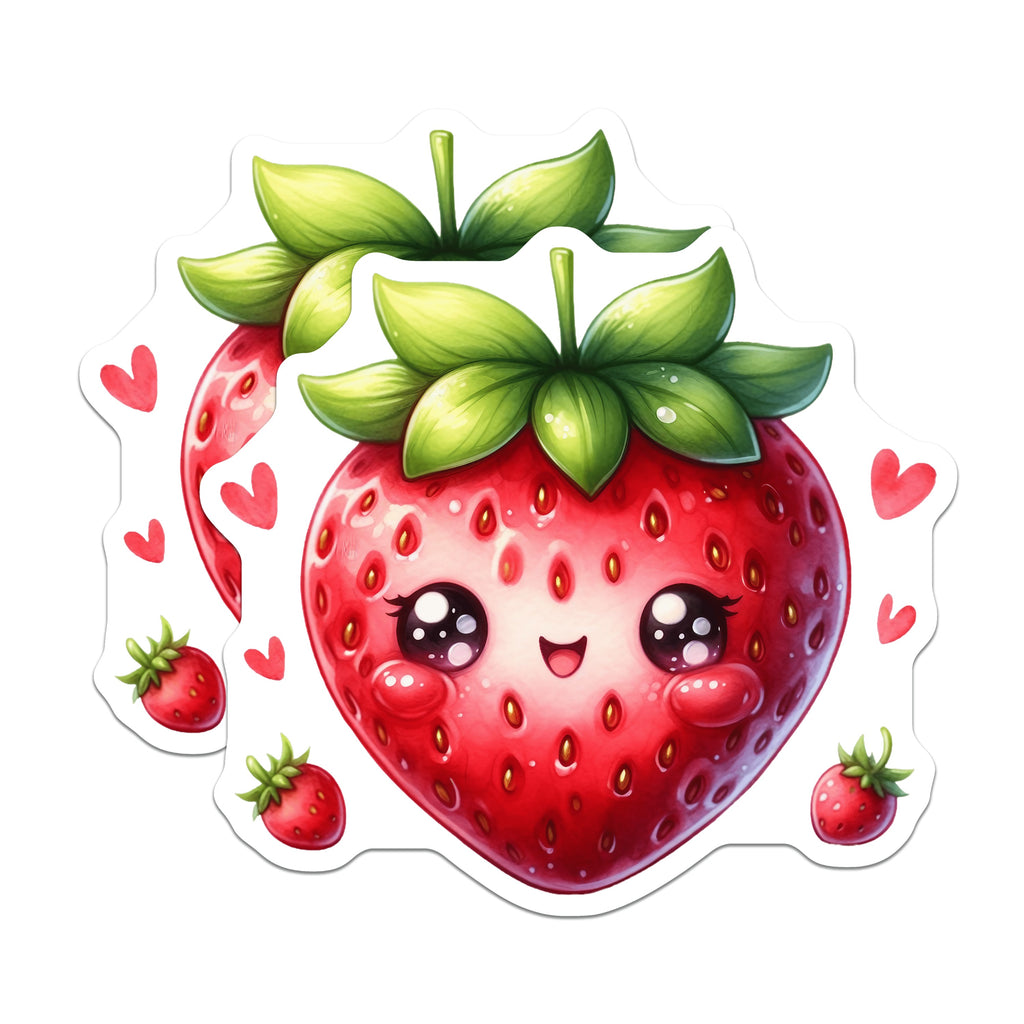 (2 Pack) Cute Strawberry Magnets - Kawaii Fridge Decor - Aesthetic Fruit Art for Kitchen - 5 Inches On Longest Side - Thick Durable Magnet - Made in USA - MAG37869