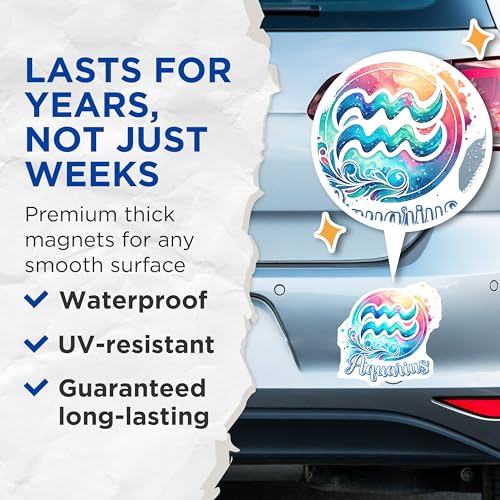 (2 Pack) Aquarius Horoscope Magnets - Zodiac Sign Decor - Astrological Sign Stickers - 5" On Longest Side - for Cars, Fridges, Toolboxes - Made in USA - MAG7019