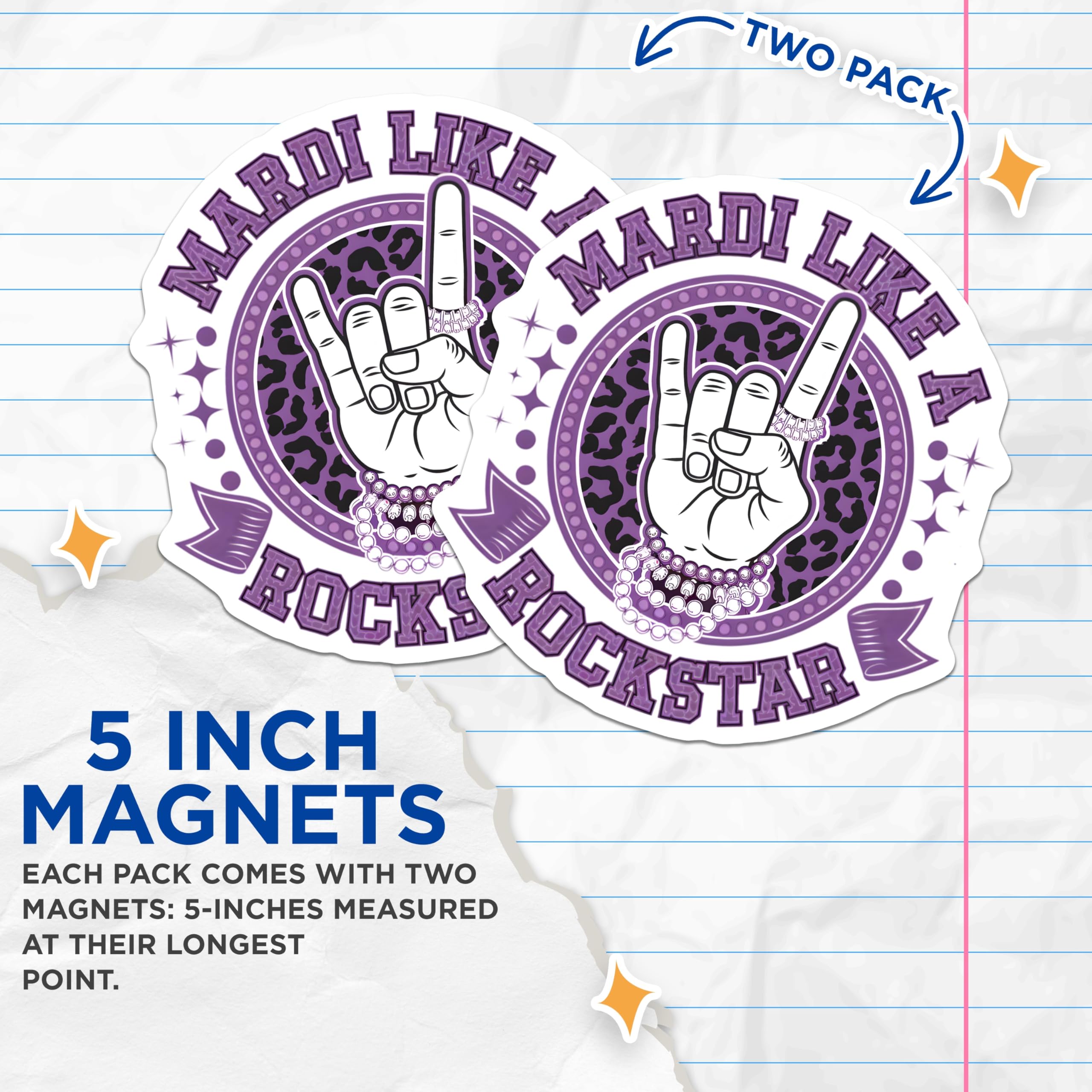 (2 Pack) Mardi Gras Magnets - Rockstar Decor - Purple Party Magnets - 5" On Longest Side - Premium Magnet - for Cars, Refrigerators, Toolboxes, Lockers - Made in USA - MAG15749