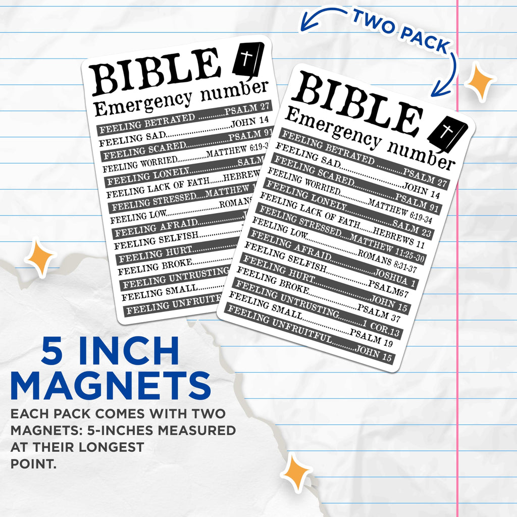 (2 Pack) Bible Emergency Number Magnets - Christian Scripture Verse - Faith Based Guidance Decor - 5 Inches On Longest Side - Thick Durable Magnet - Made in USA - MAG19685