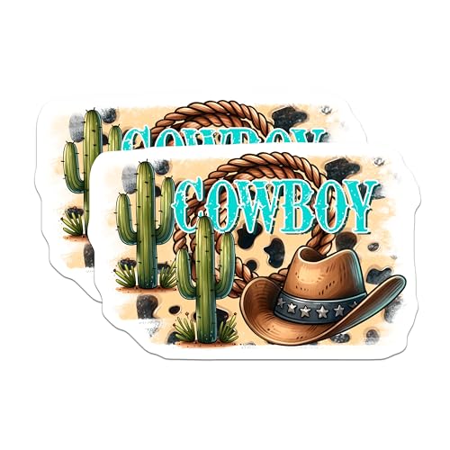 (2 Pack) Cowboy Stickers - Western Cactus Stickers - Desert Hat Stickers - 5" On Longest Side - Sticks to Any Smooth Flat Surface - Made in USA - BMCS3146
