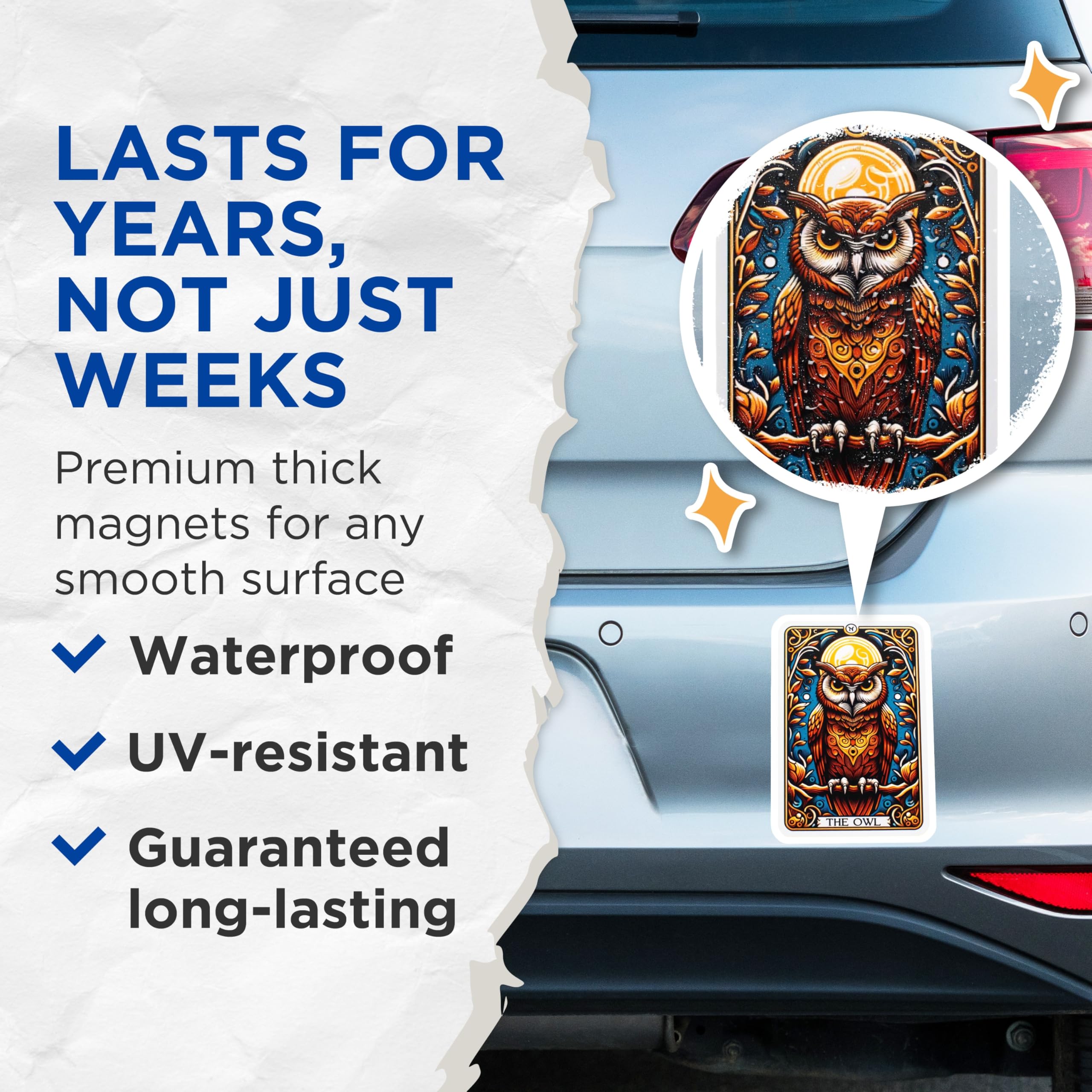 (2 Pack) Mystical Owl Magnets - Ornate Bohemian Forest Bird Art - Spiritual Wildlife Refrigerator Decor Accent - 5 Inches On Longest Side - Thick Durable Magnet - Made in USA - MAG20558
