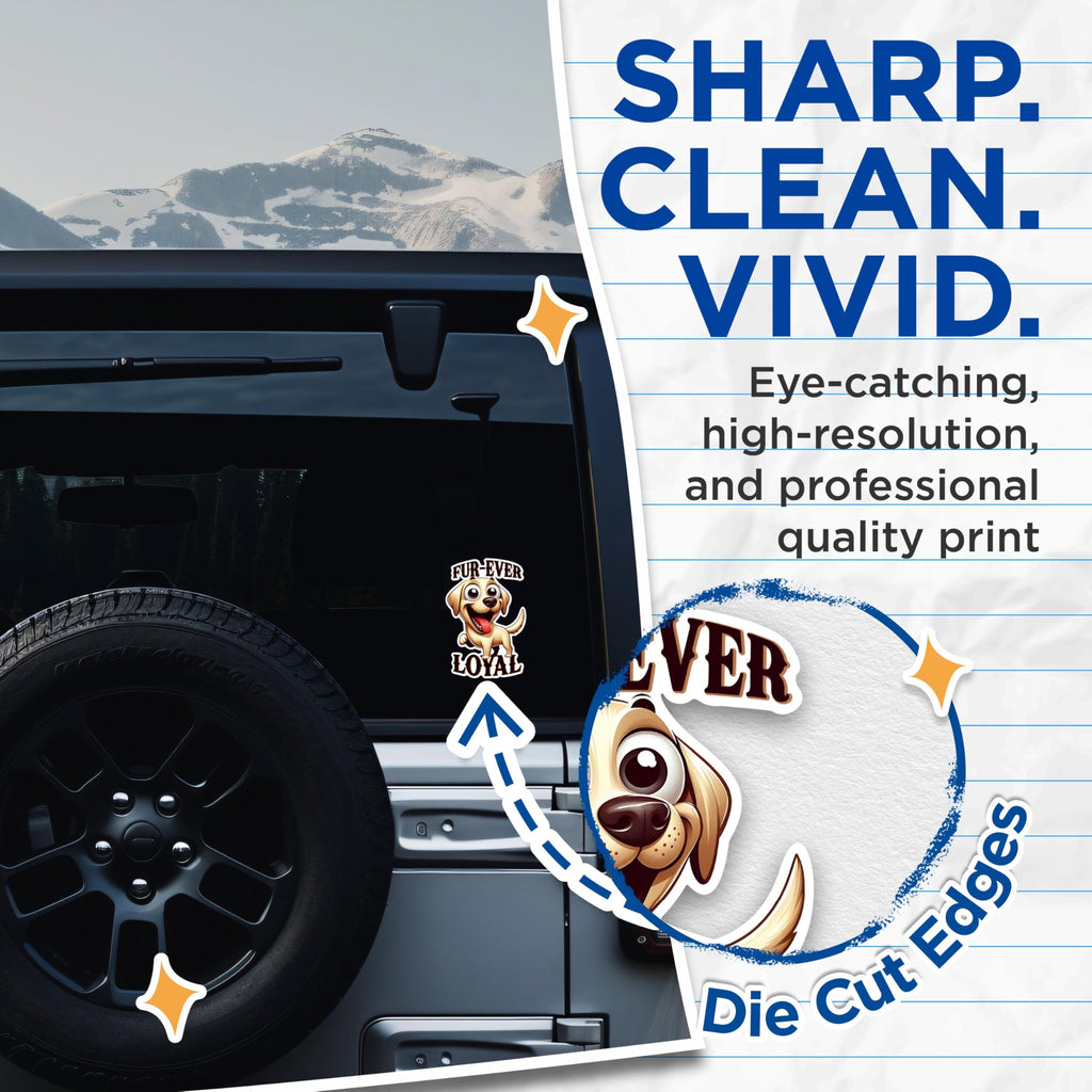 (2 Pack) Fur-Ever Loyal Stickers - Cute Dog Stickers - Fun Pet Lover Stickers - 5" On Longest Side - Sticks to Any Smooth Flat Surface - Made in USA - BMCS2823