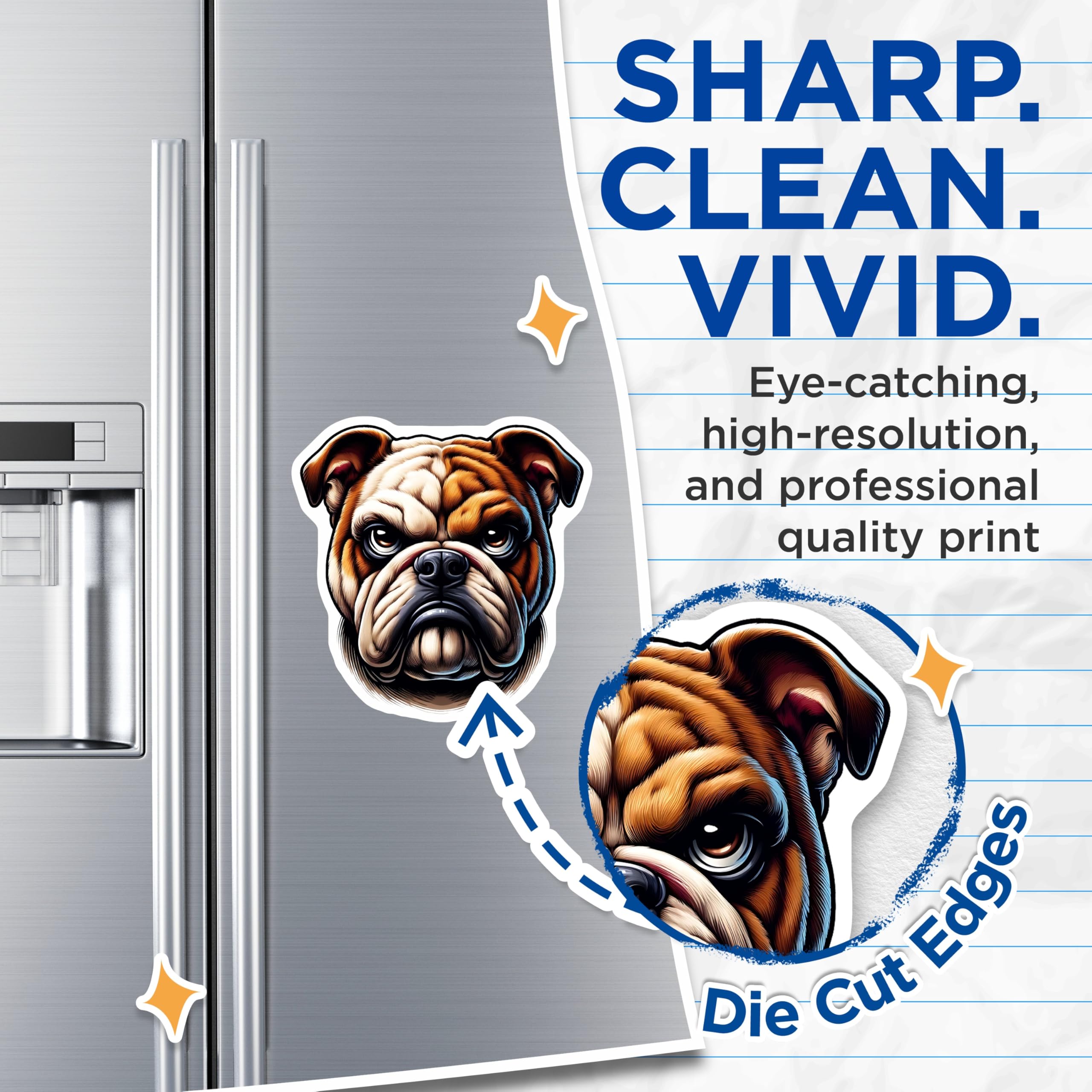 (2 Pack) Bulldog Dog Magnets - Pet Portrait Illustration - Fridge Magnets Decorative - 5" On Longest Side - Premium Magnet - for Cars, Refrigerators, Toolboxes, Lockers - Made in USA - MAG14192
