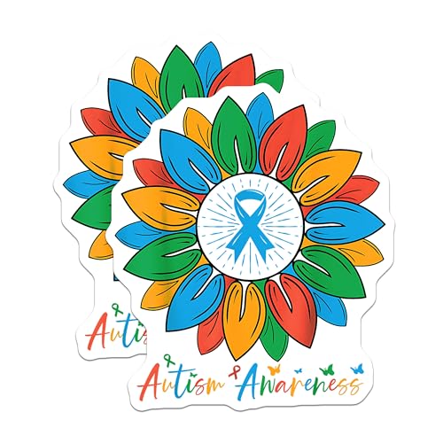 (2 Pack) Autism Awareness Stickers - Colorful Ribbon Stickers - Support Autism Community Decals - 5" On Longest Side - Sticks to Any Smooth Flat Surface - Made in USA - BMCS3571