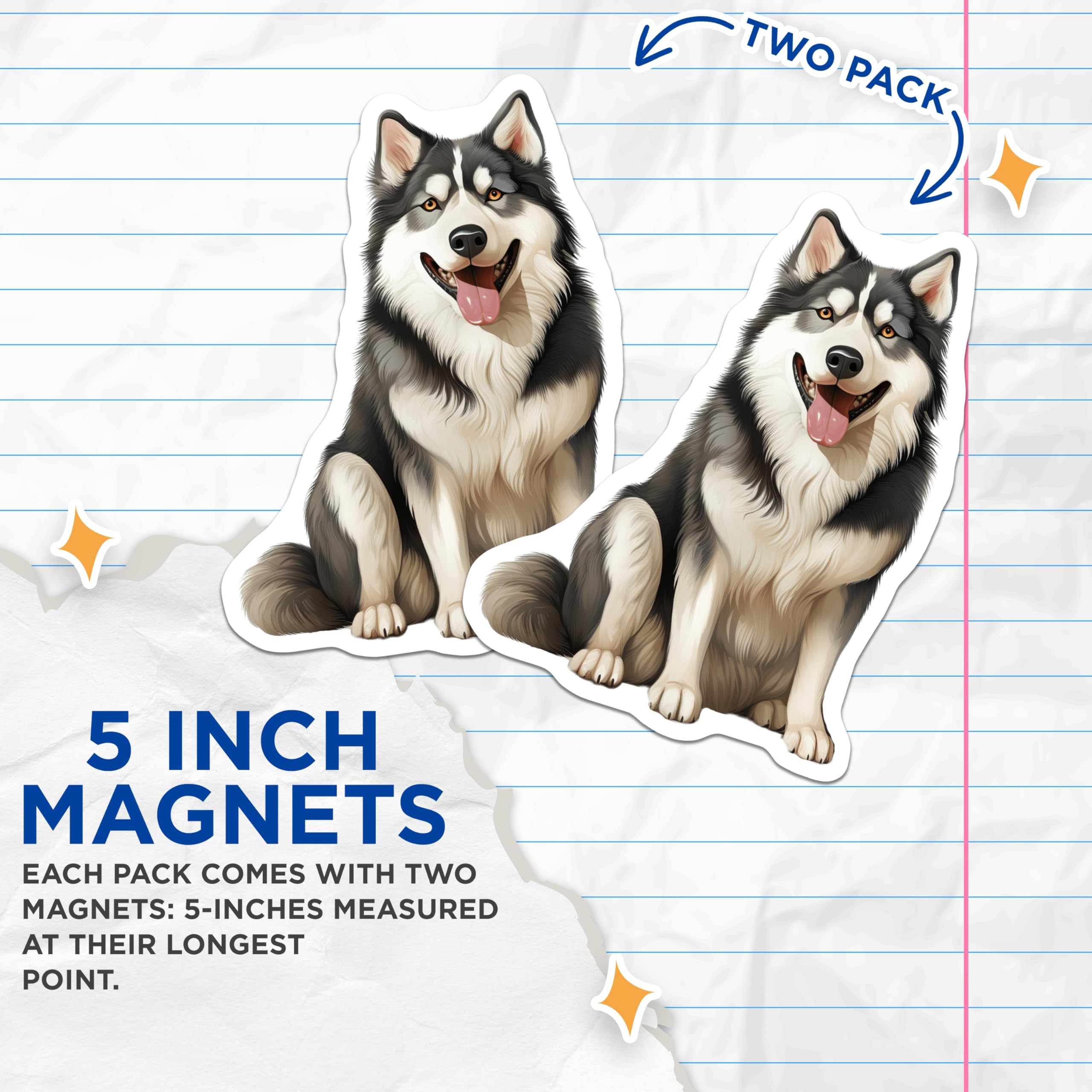 (2 Pack) Husky Dog Magnets - Siberian Husky Decor - Pet Lover Refrigerator Magnets - Dog Mom Dad Fridge Locker Accent - 5 Inches On Longest Side - Thick Durable Magnet - Made in USA - MAG26641