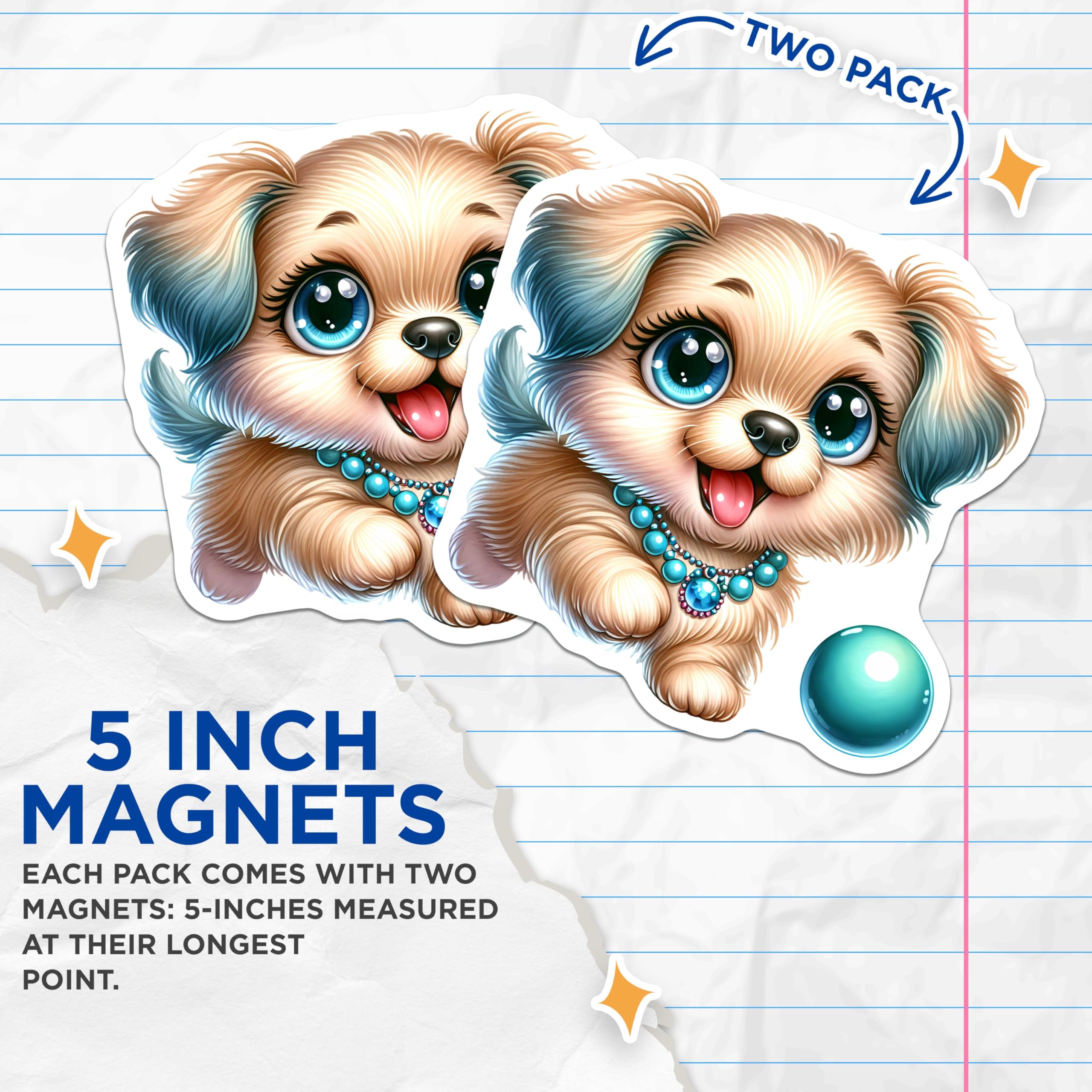 (2 Pack) Adorable Dog Magnet - Cartoon Animal - 5" On Longest Side - Sticks to Smooth Flat Surfaces - Made in USA - MAG9441